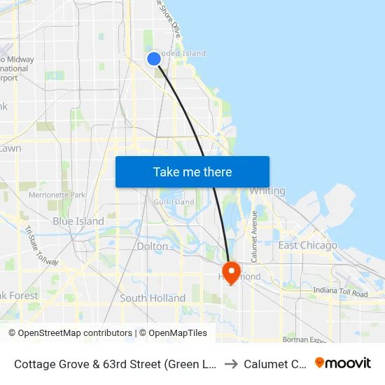 Cottage Grove & 63rd Street (Green Line) (North) to Calumet City, IL map