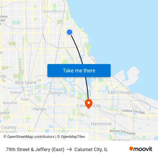 79th Street & Jeffery (East) to Calumet City, IL map