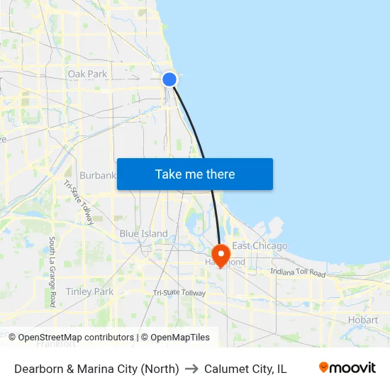 Dearborn & Marina City (North) to Calumet City, IL map
