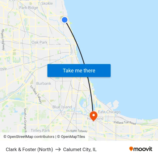 Clark & Foster (North) to Calumet City, IL map