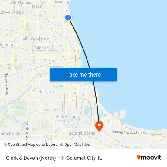 Clark & Devon (North) to Calumet City, IL map