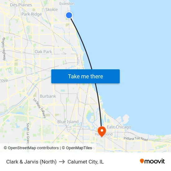 Clark & Jarvis (North) to Calumet City, IL map