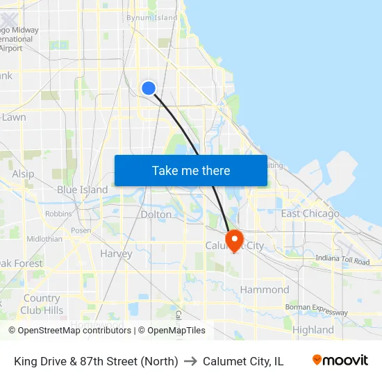 King Drive & 87th Street (North) to Calumet City, IL map