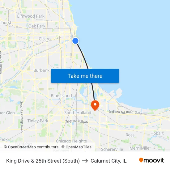 King Drive & 25th Street (South) to Calumet City, IL map