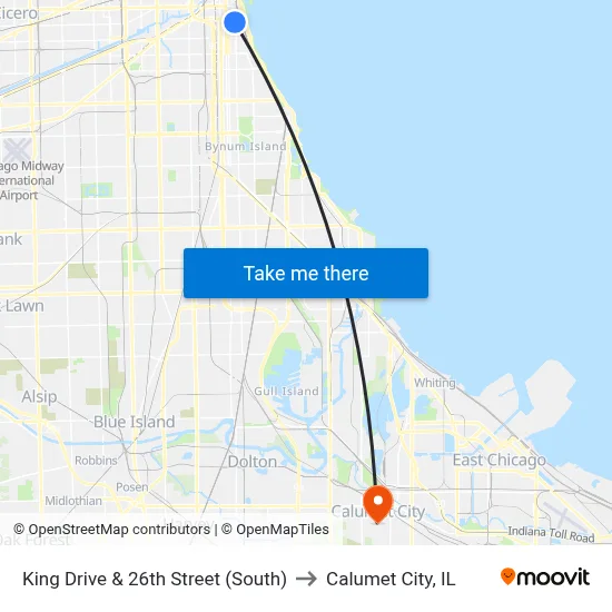 King Drive & 26th Street (South) to Calumet City, IL map
