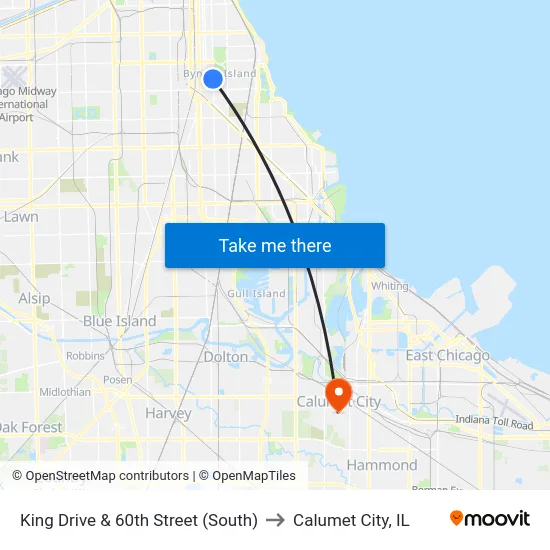 King Drive & 60th Street (South) to Calumet City, IL map