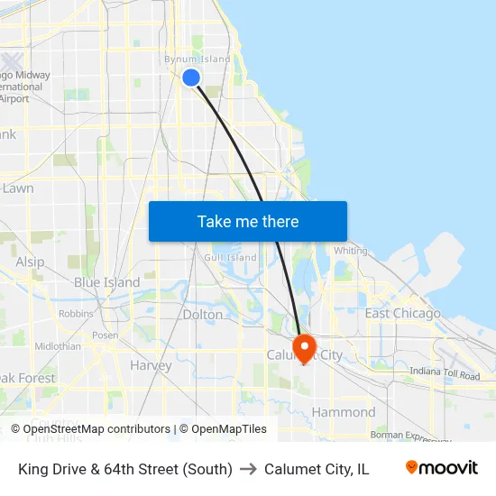 King Drive & 64th Street (South) to Calumet City, IL map