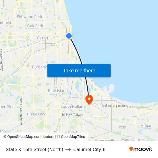 State & 16th Street (North) to Calumet City, IL map