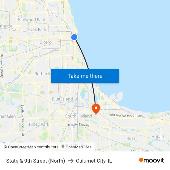 State & 9th Street (North) to Calumet City, IL map