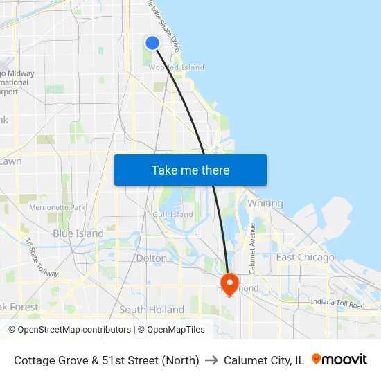 Cottage Grove & 51st Street (North) to Calumet City, IL map