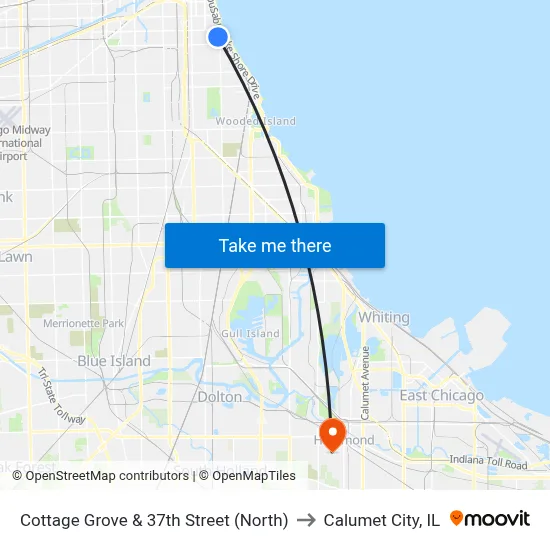 Cottage Grove & 37th Street (North) to Calumet City, IL map