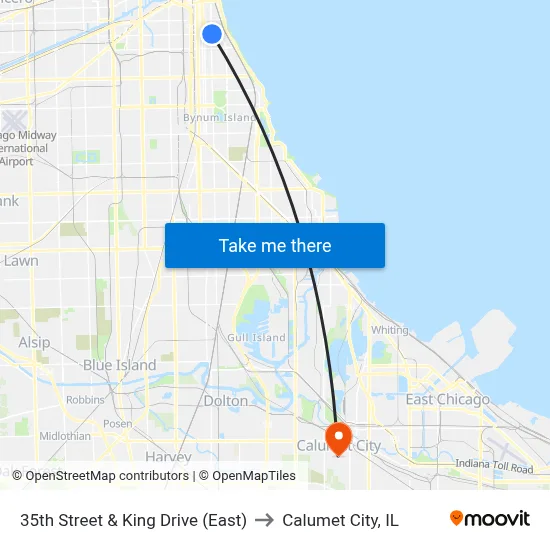 35th Street & King Drive (East) to Calumet City, IL map