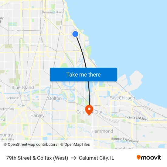 79th Street & Colfax (West) to Calumet City, IL map