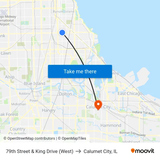 79th Street & King Drive (West) to Calumet City, IL map