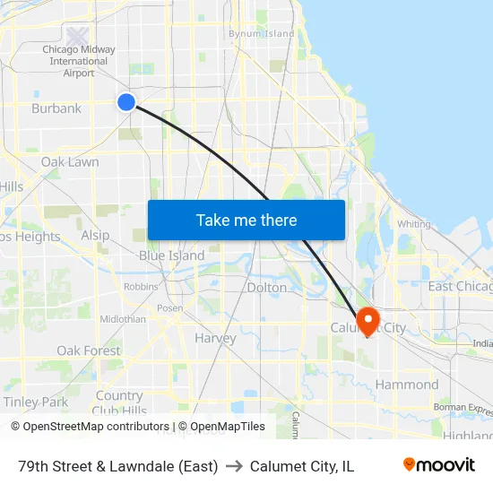 79th Street & Lawndale (East) to Calumet City, IL map