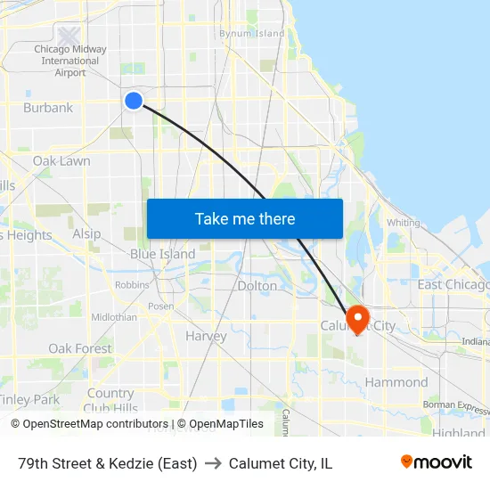 79th Street & Kedzie (East) to Calumet City, IL map