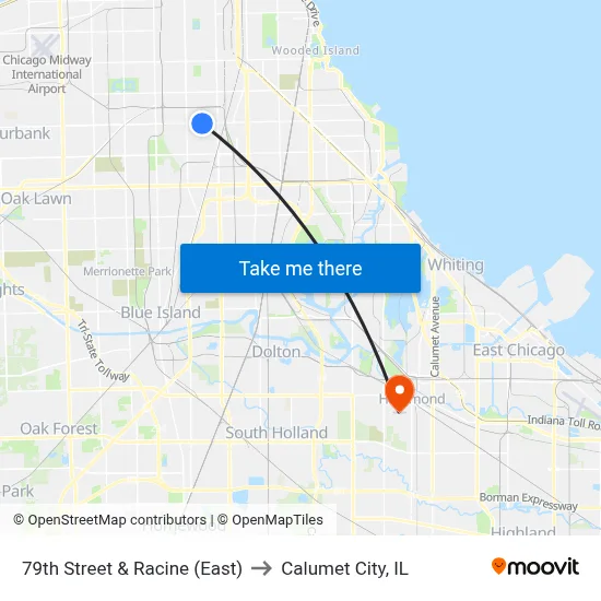 79th Street & Racine (East) to Calumet City, IL map