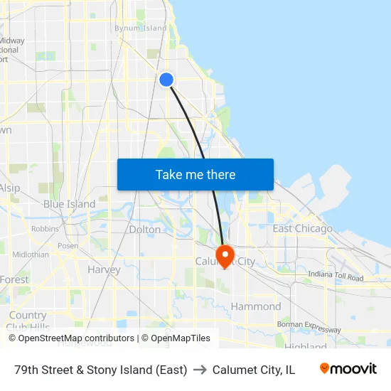 79th Street & Stony Island (East) to Calumet City, IL map