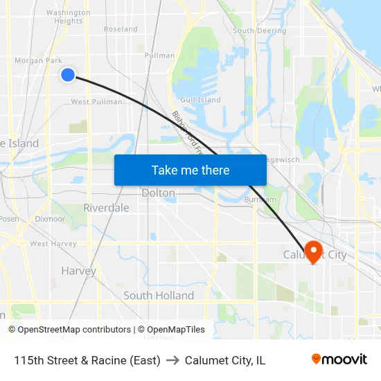 115th Street & Racine (East) to Calumet City, IL map