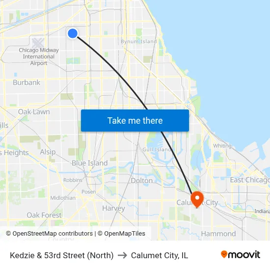 Kedzie & 53rd Street (North) to Calumet City, IL map