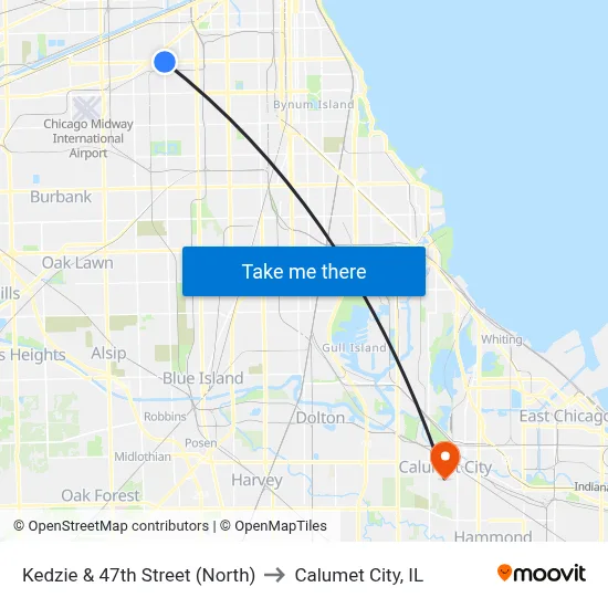 Kedzie & 47th Street (North) to Calumet City, IL map