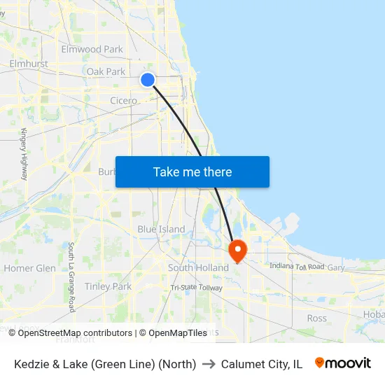 Kedzie & Lake (Green Line) (North) to Calumet City, IL map