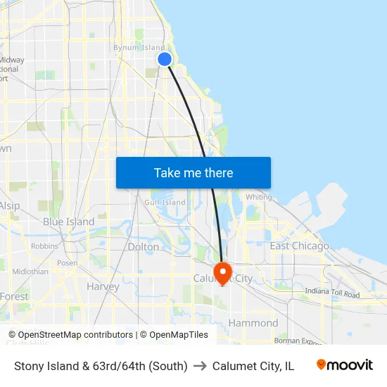 Stony Island & 63rd/64th (South) to Calumet City, IL map