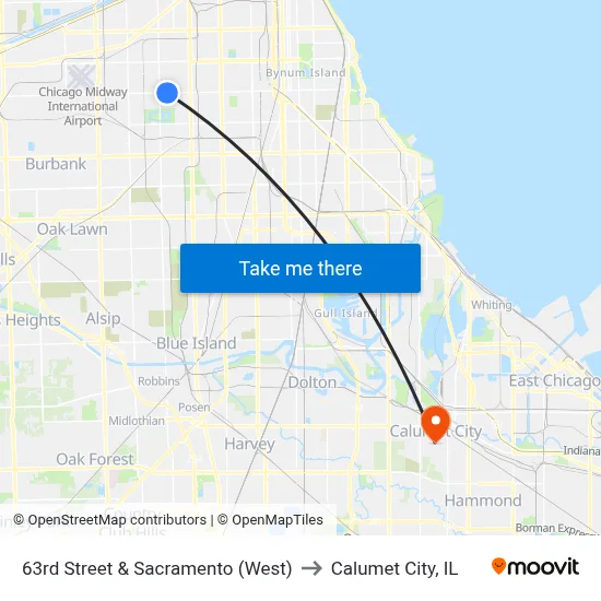 63rd Street & Sacramento (West) to Calumet City, IL map