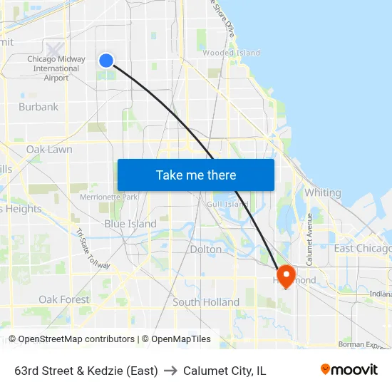 63rd Street & Kedzie (East) to Calumet City, IL map