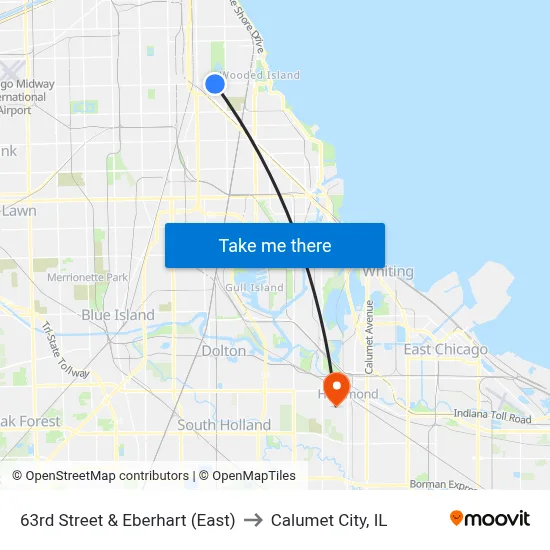 63rd Street & Eberhart (East) to Calumet City, IL map