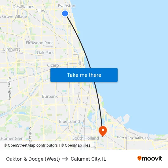 Oakton & Dodge (West) to Calumet City, IL map