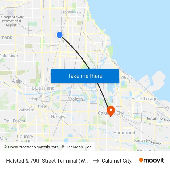 Halsted & 79th Street Terminal (West) to Calumet City, IL map