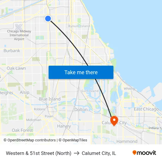 Western & 51st Street (North) to Calumet City, IL map