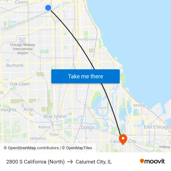 2800 S California (North) to Calumet City, IL map