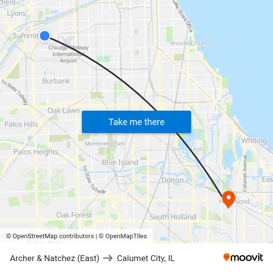 Archer & Natchez (East) to Calumet City, IL map