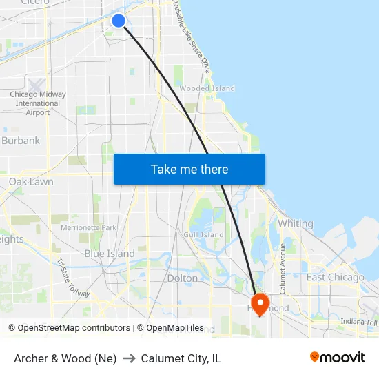 Archer & Wood (Ne) to Calumet City, IL map