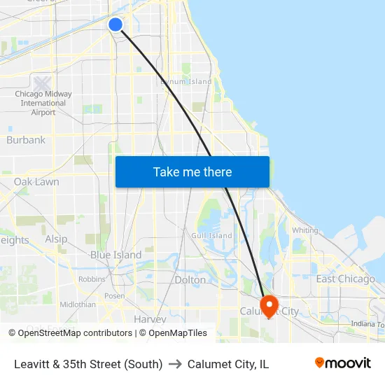 Leavitt & 35th Street (South) to Calumet City, IL map