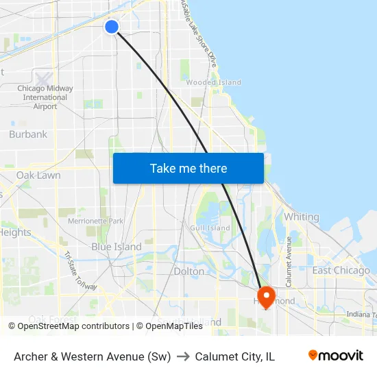 Archer & Western Avenue (Sw) to Calumet City, IL map