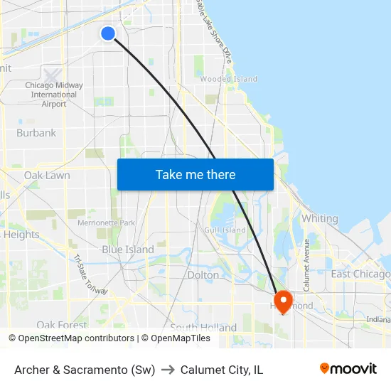 Archer & Sacramento (Sw) to Calumet City, IL map