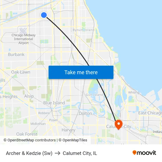 Archer & Kedzie (Sw) to Calumet City, IL map