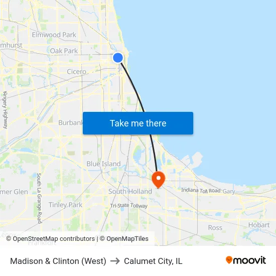 Madison & Clinton (West) to Calumet City, IL map