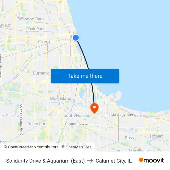 Solidarity Drive & Aquarium (East) to Calumet City, IL map