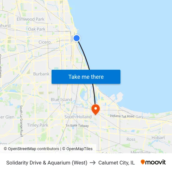 Solidarity Drive & Aquarium (West) to Calumet City, IL map