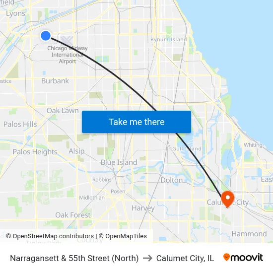 Narragansett & 55th Street (North) to Calumet City, IL map