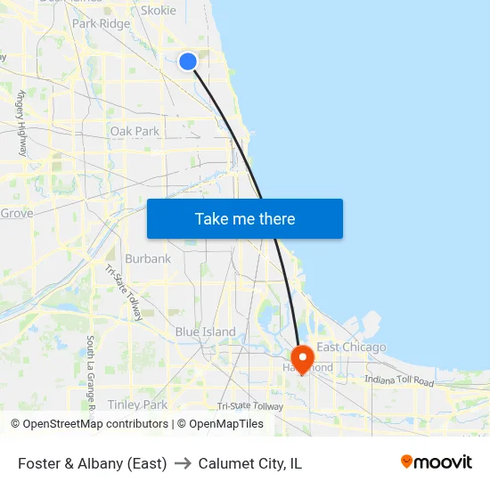 Foster & Albany (East) to Calumet City, IL map