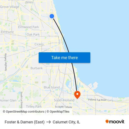 Foster & Damen (East) to Calumet City, IL map