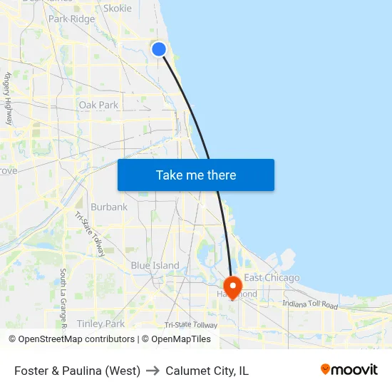 Foster & Paulina (West) to Calumet City, IL map