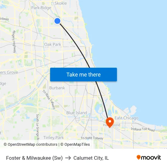 Foster & Milwaukee (Sw) to Calumet City, IL map