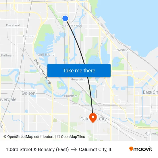 103rd Street & Bensley (East) to Calumet City, IL map