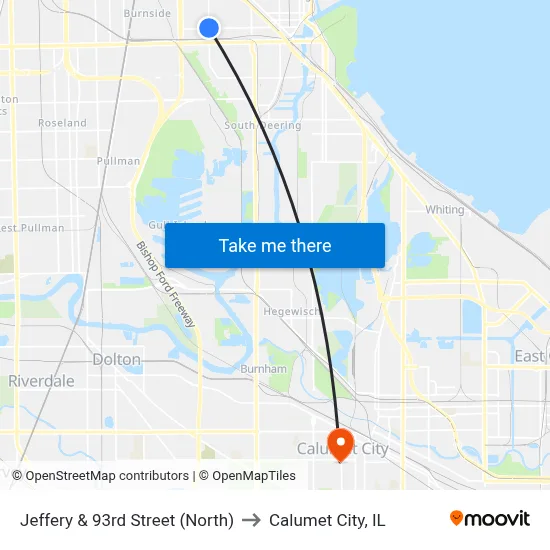 Jeffery & 93rd Street (North) to Calumet City, IL map